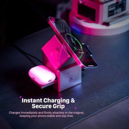 แท่นชาร์จไร้สาย ADAM elements Mag Qube Qi2 3-in-1 Intelligent Charging Station สีเทา_6